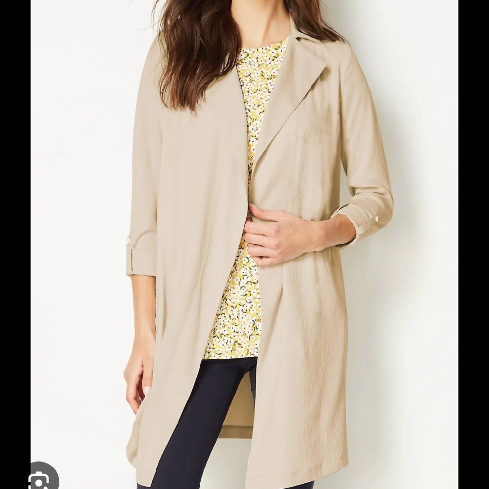 NWT J.JILL Wearever Collection Drape-Front Trench Coat Jacket in Oatmeal Color